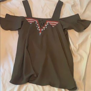 Off the shoulder military green shirt